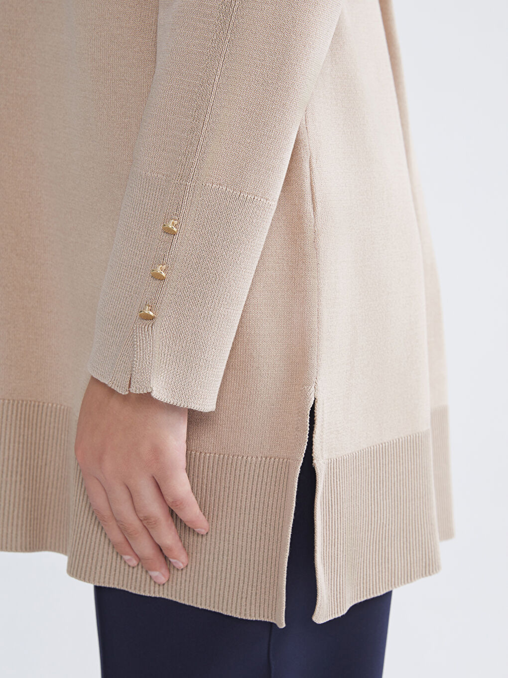 Bej Bisiklet Yaka Kadın Triko Tunik-2