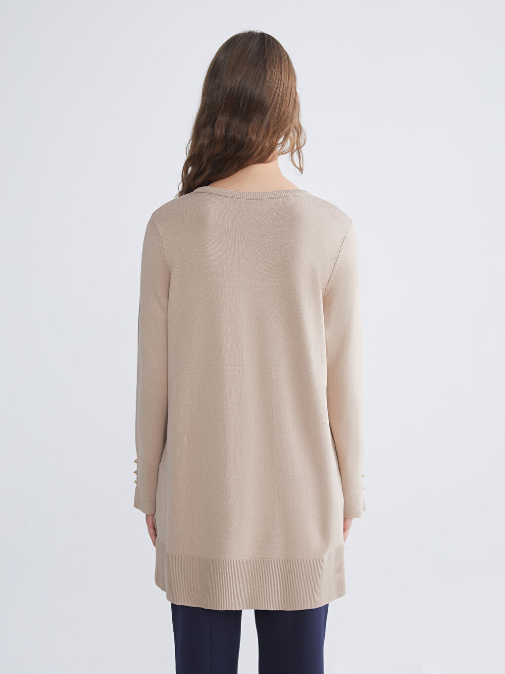 Bej Bisiklet Yaka Kadın Triko Tunik-3
