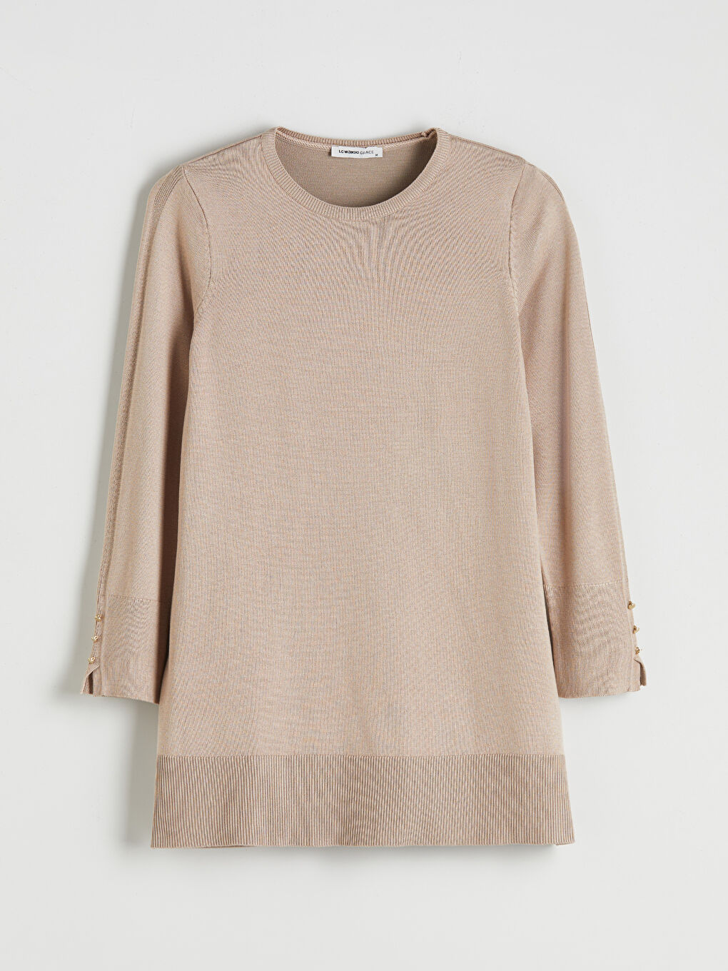 Bej Bisiklet Yaka Kadın Triko Tunik-4