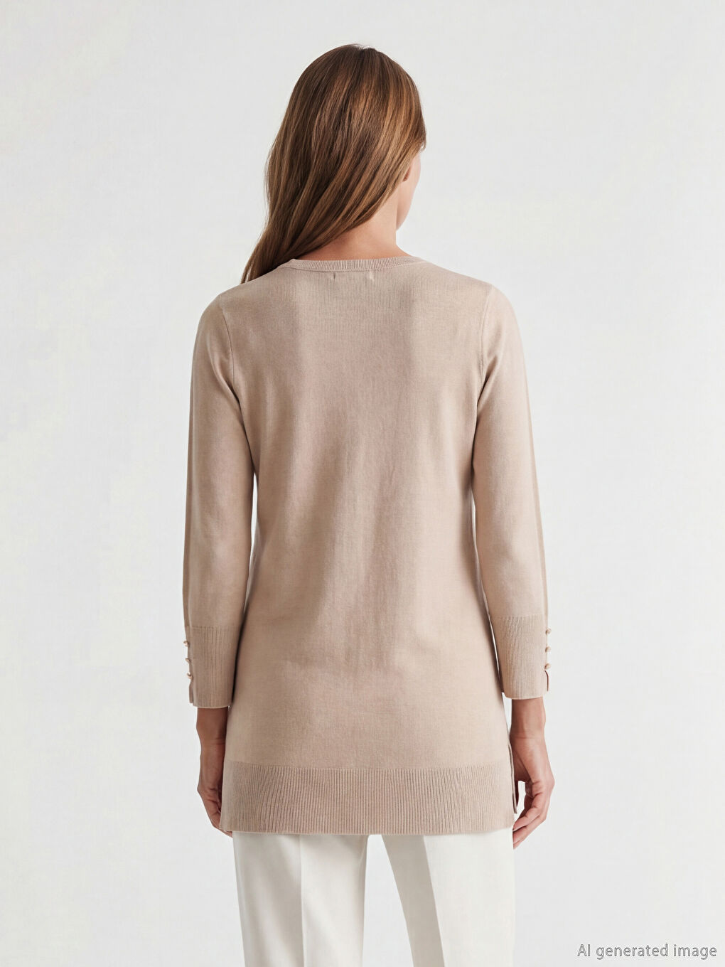 Bej Bisiklet Yaka Kadın Triko Tunik-7