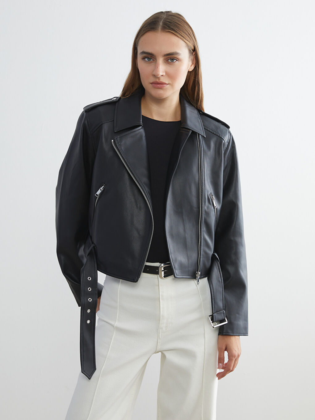 Shirt Collar Women's Leather Look Jacket