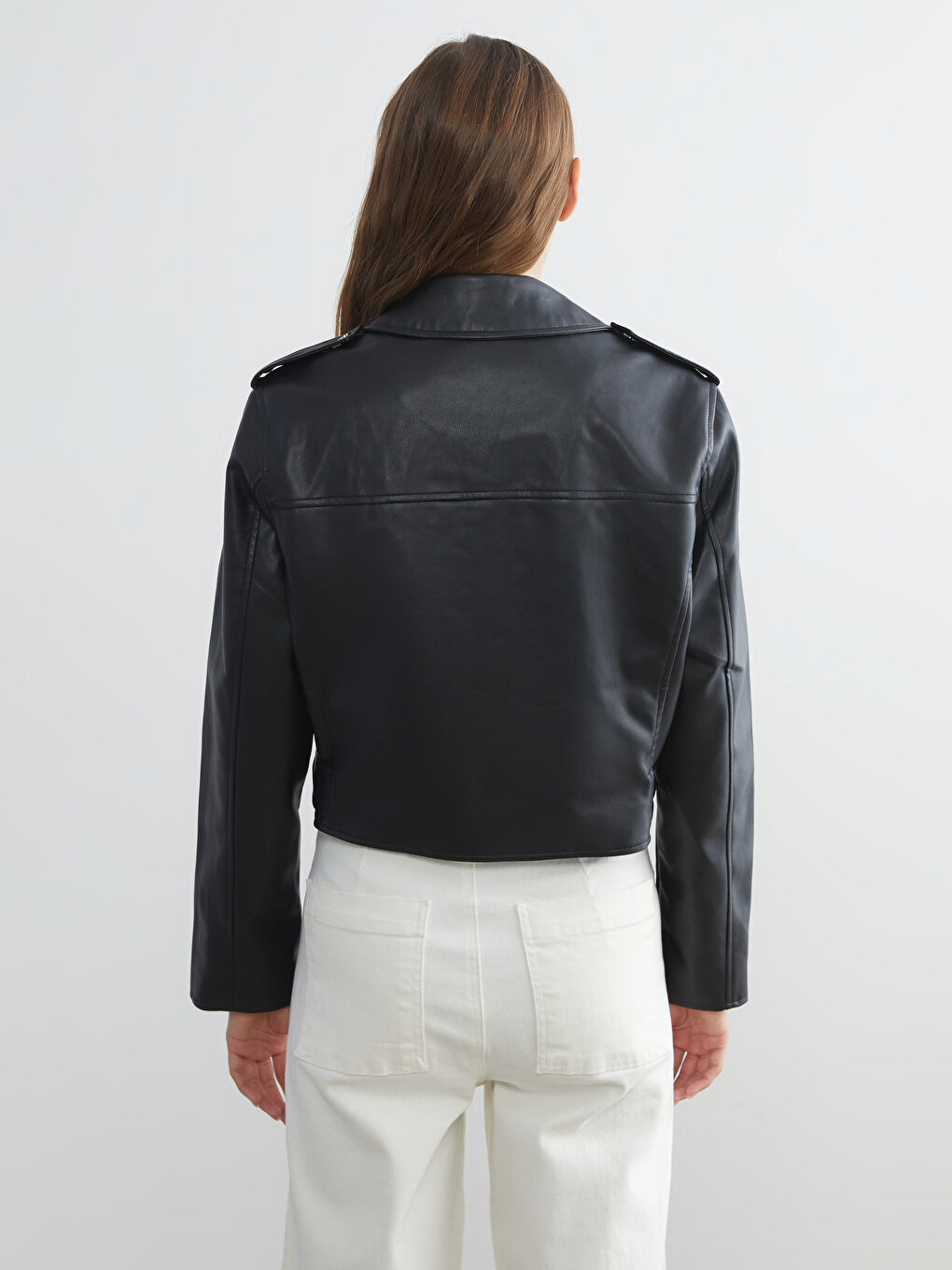 Shirt Collar Women's Leather Look Jacket-4