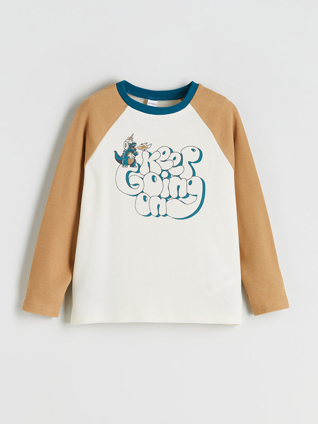 Bej Bisiklet Yaka Uzun Kollu Erkek Çocuk Tişört-3