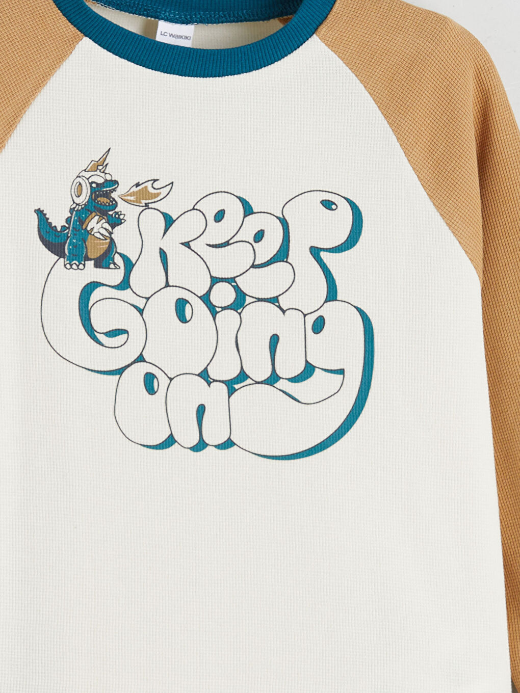 Bej Bisiklet Yaka Uzun Kollu Erkek Çocuk Tişört-5