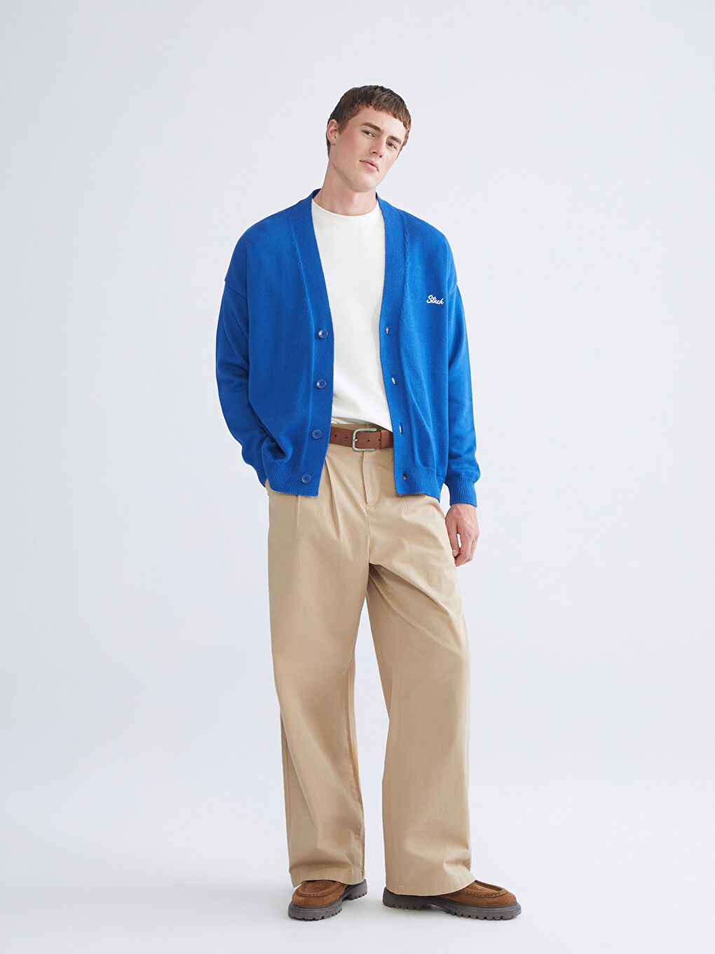 Mavi Rahat Kalıp V Yaka Erkek Triko Hırka-1