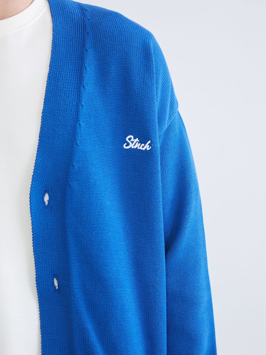 Mavi Rahat Kalıp V Yaka Erkek Triko Hırka-2