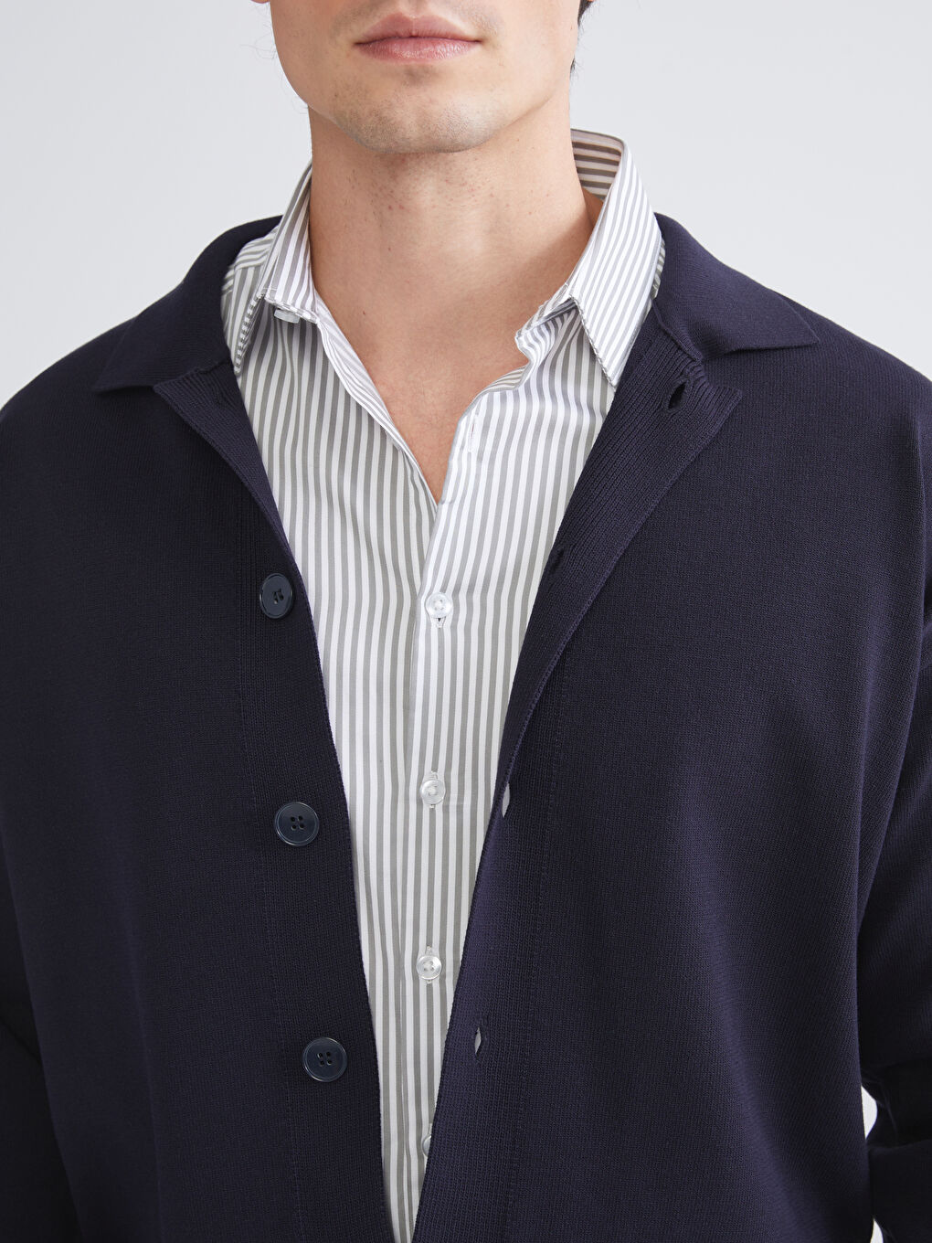 Lacivert Standart Kalıp Polo Yaka Erkek Triko Hırka-2