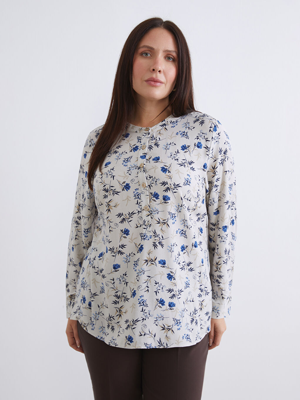 Grandad Collar Floral Blouse-5