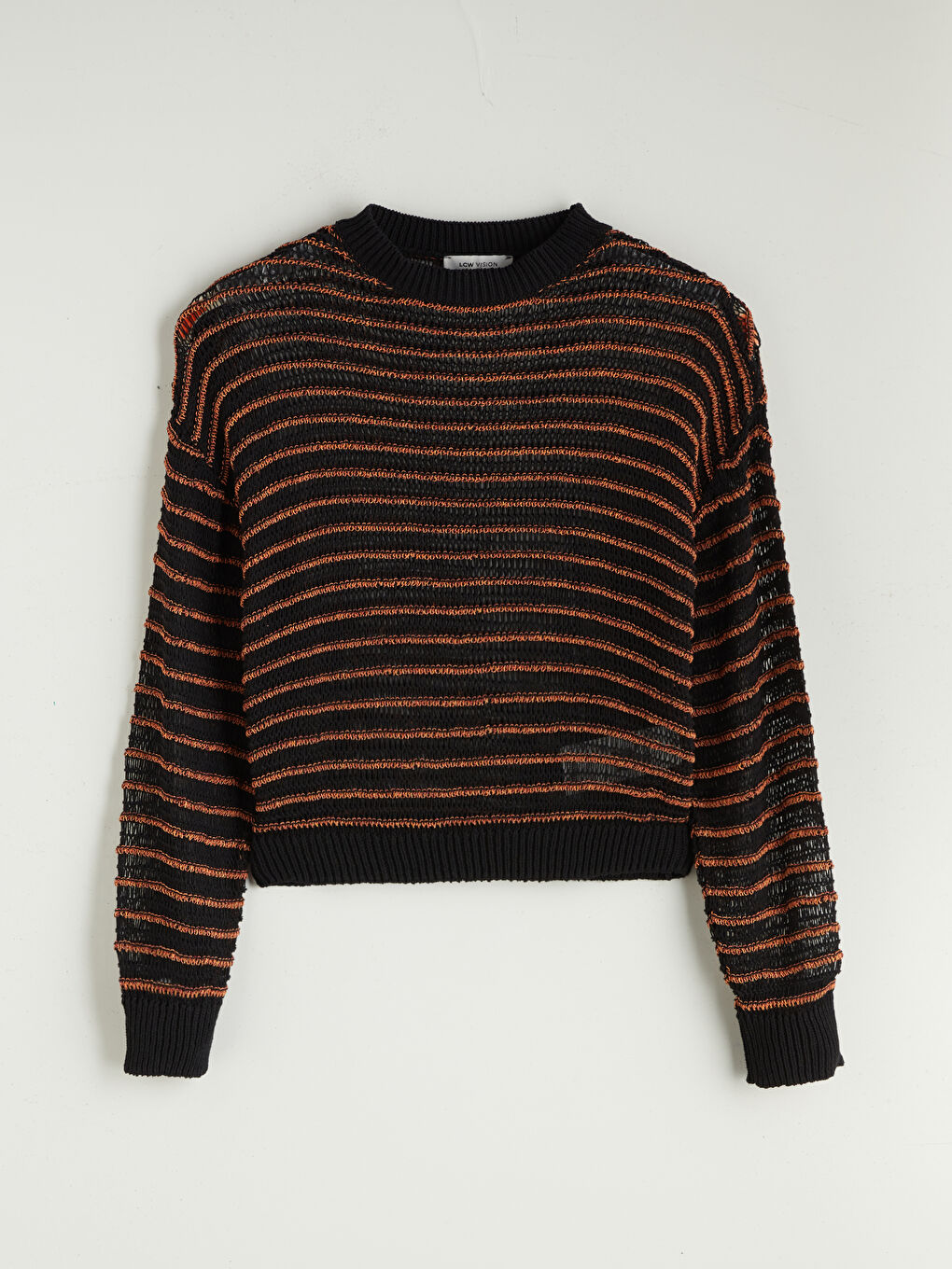 Turuncu Bisiklet Yaka Çizgili Kadın Triko Kazak-4