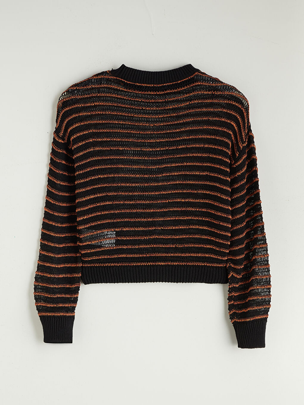 Turuncu Bisiklet Yaka Çizgili Kadın Triko Kazak-5