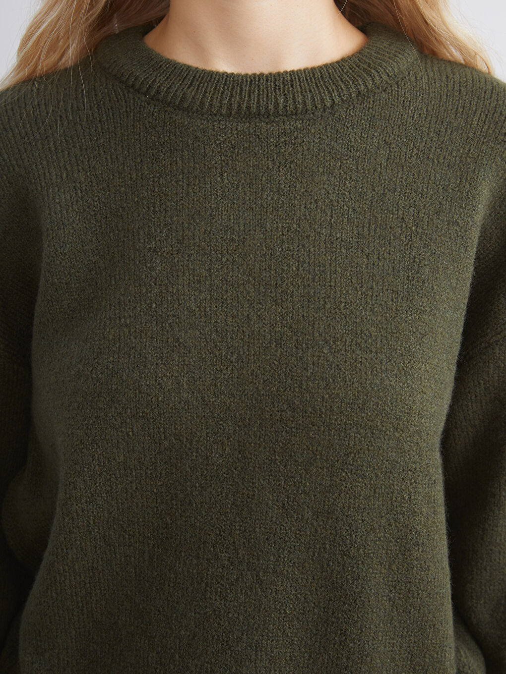 Yeşil Bisiklet Yaka Kadın Triko Kazak-5