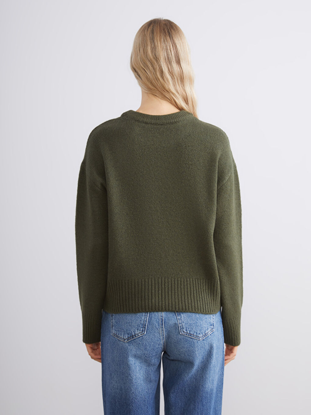 Yeşil Bisiklet Yaka Kadın Triko Kazak-7