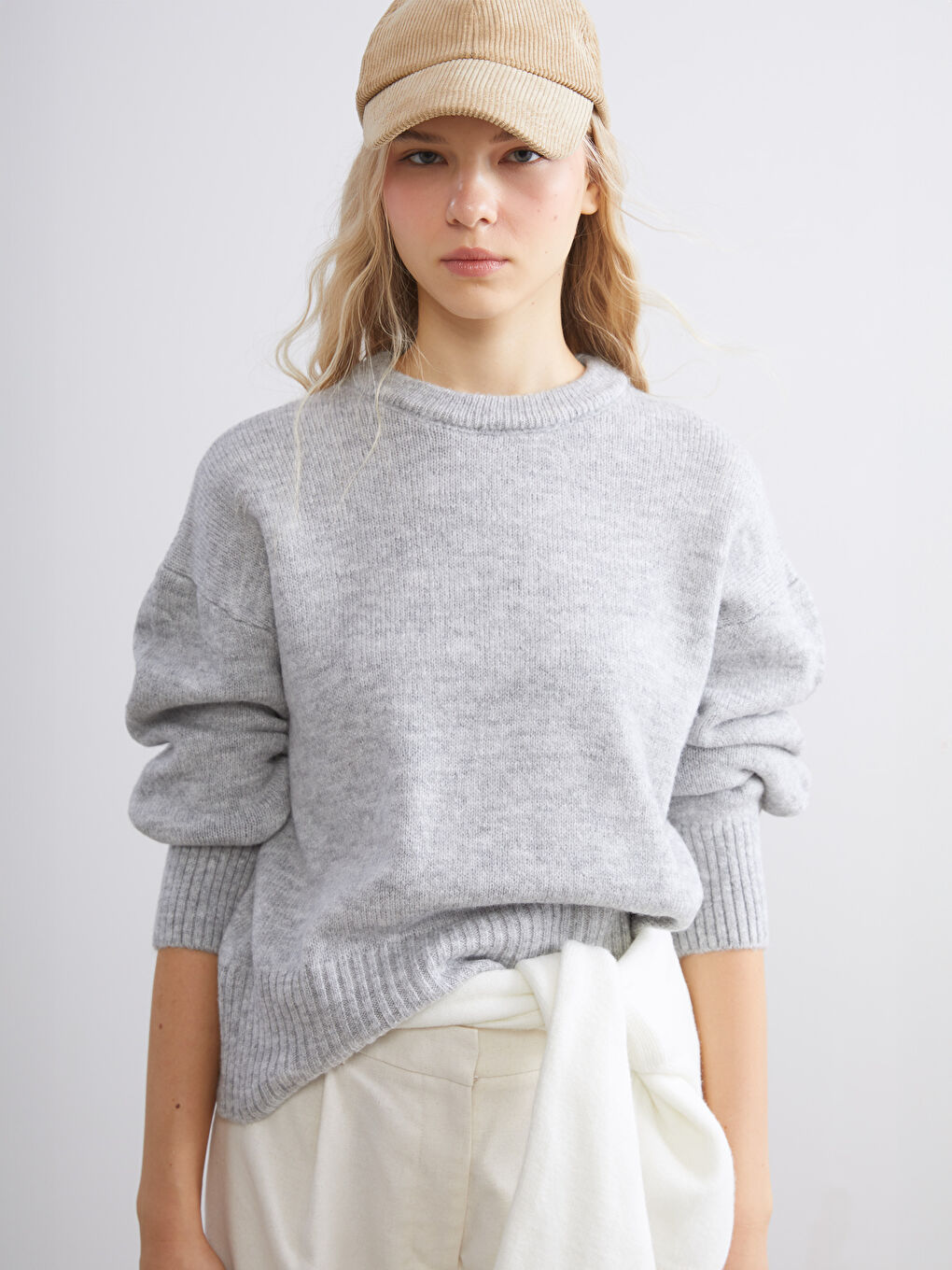 Gri Bisiklet Yaka Kadın Triko Kazak