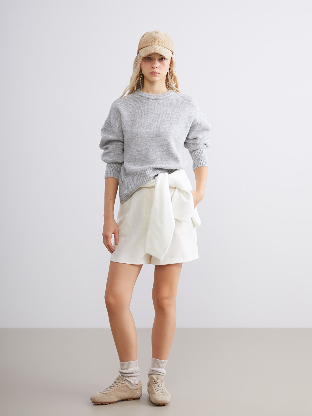 Gri Bisiklet Yaka Kadın Triko Kazak-1