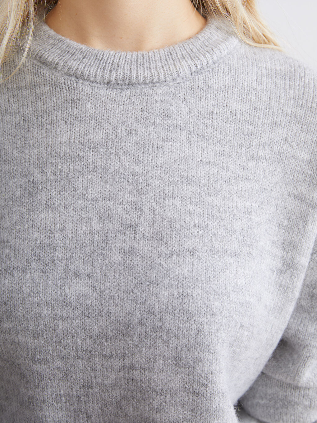 Gri Bisiklet Yaka Kadın Triko Kazak-2