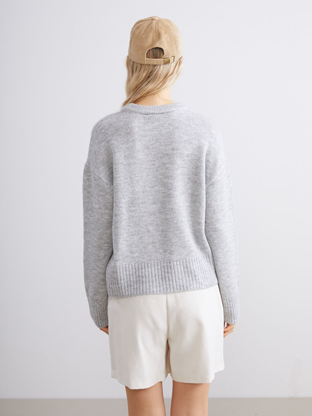 Gri Bisiklet Yaka Kadın Triko Kazak-3