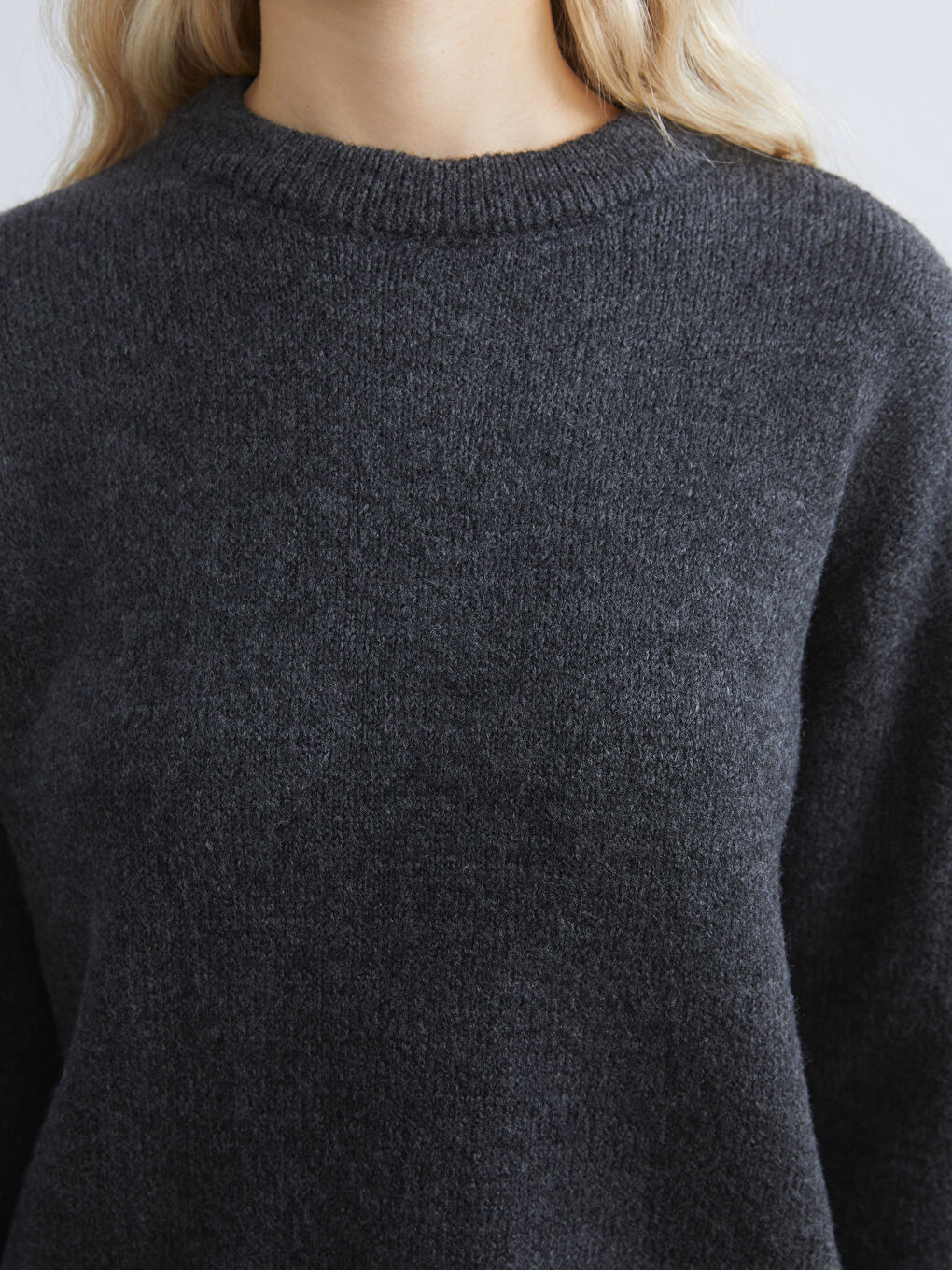 Antrasit Bisiklet Yaka Kadın Triko Kazak-2