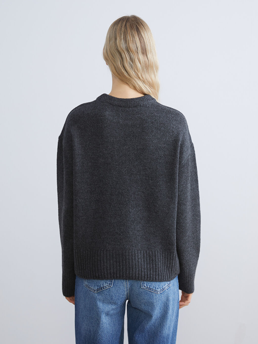 Antrasit Bisiklet Yaka Kadın Triko Kazak-3