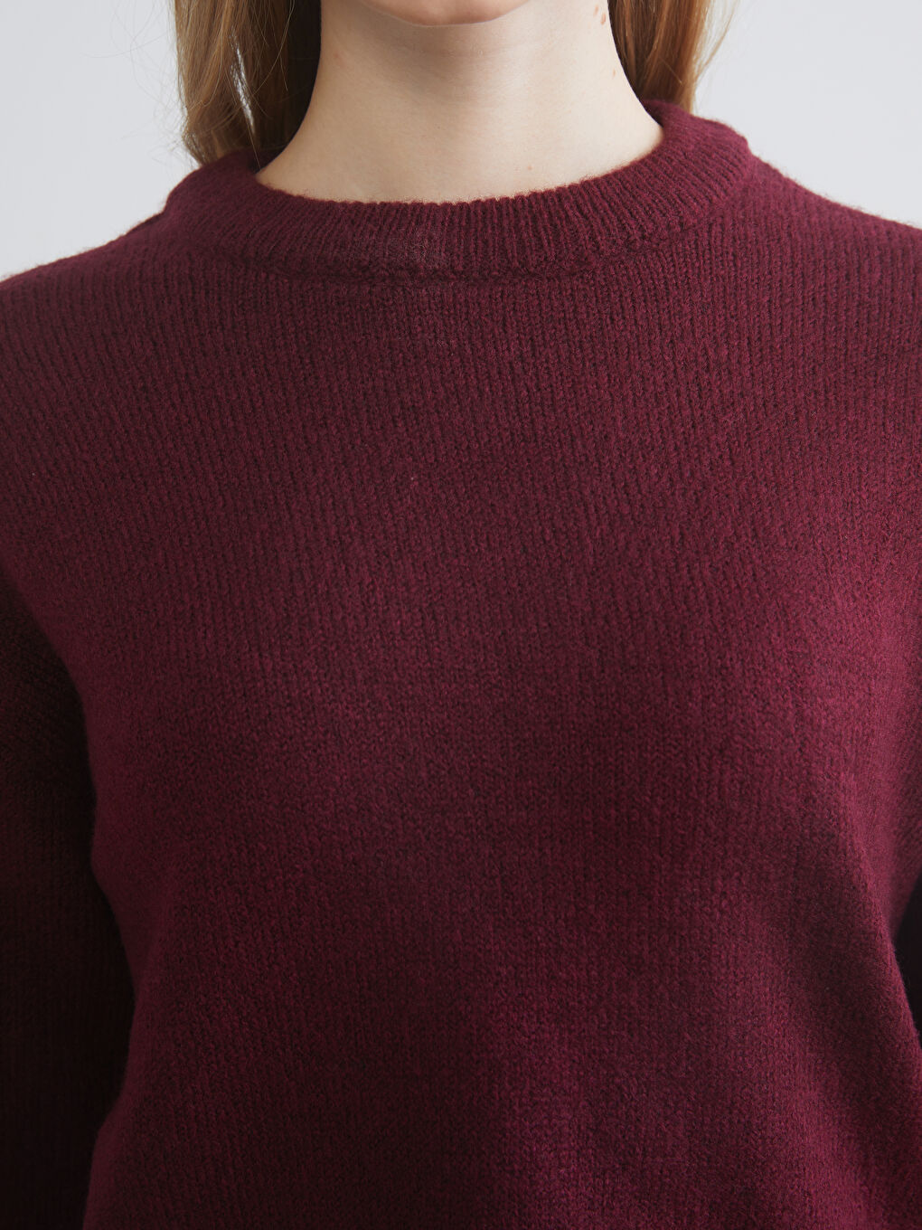 Bordo Bisiklet Yaka Kadın Triko Kazak-2