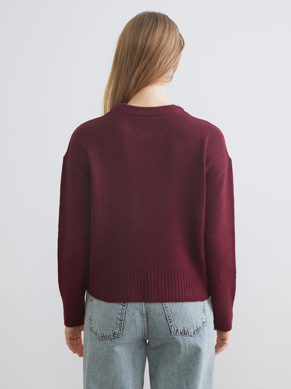 Bordo Bisiklet Yaka Kadın Triko Kazak-3