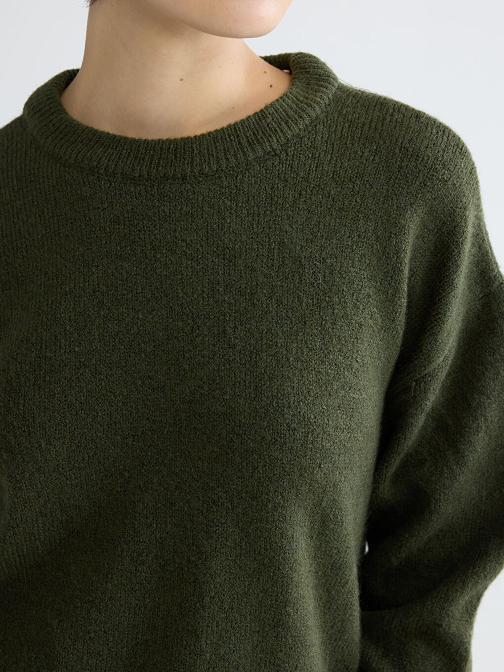 Yeşil Bisiklet Yaka Kadın Triko Kazak-4