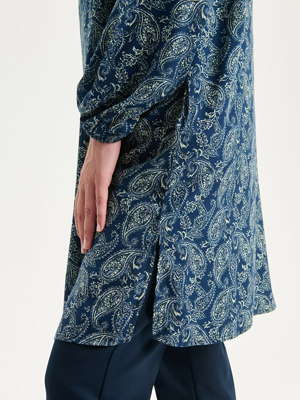 Grandad Collar Patterned Women's Tunic-2
