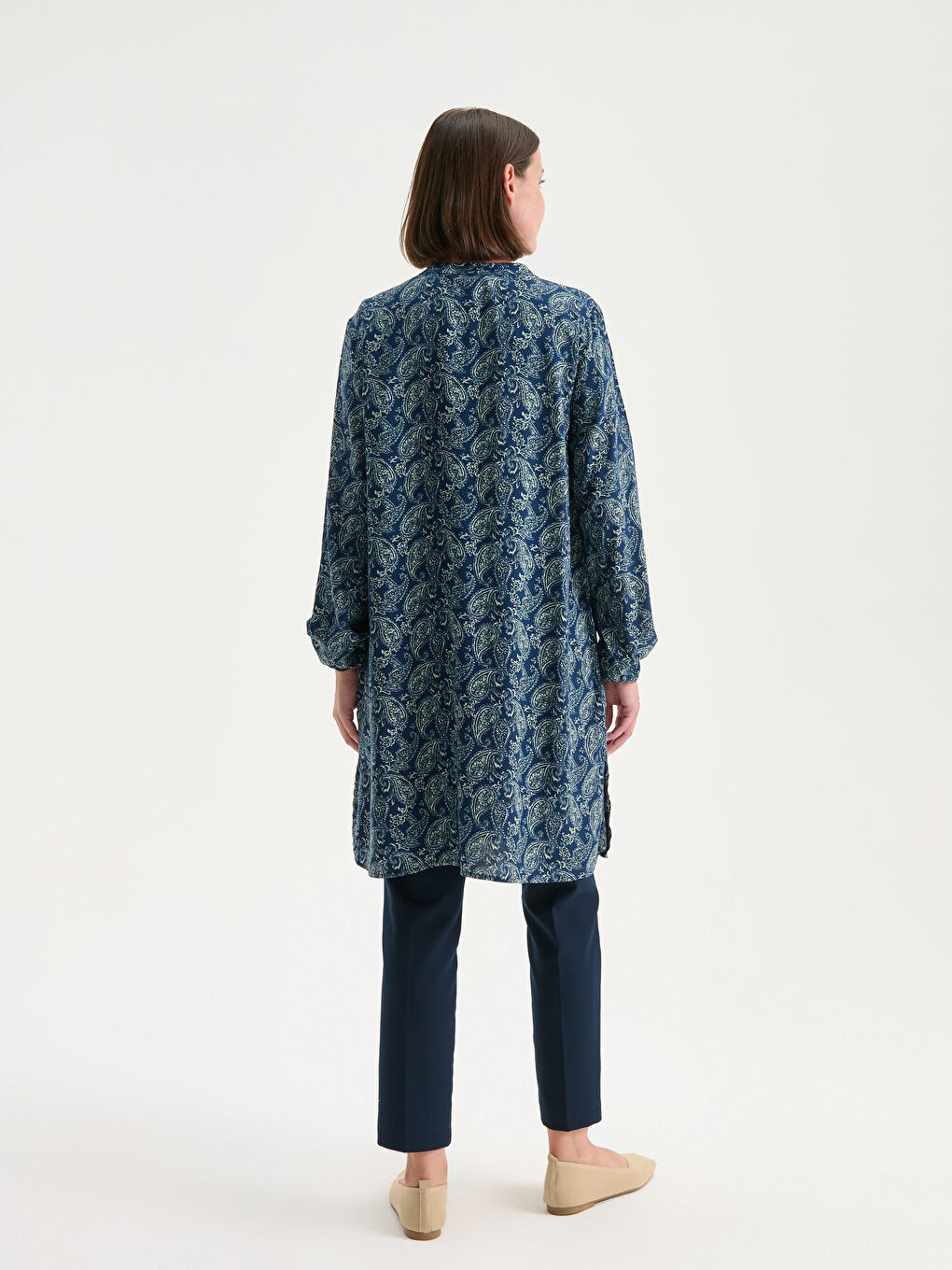 Grandad Collar Patterned Women's Tunic-3