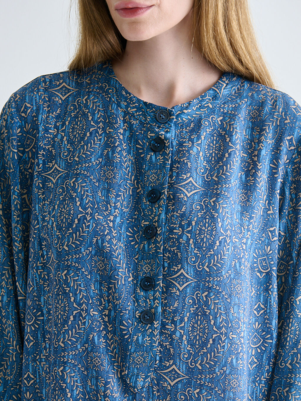 Grandad Collar Patterned Women's Tunic-2