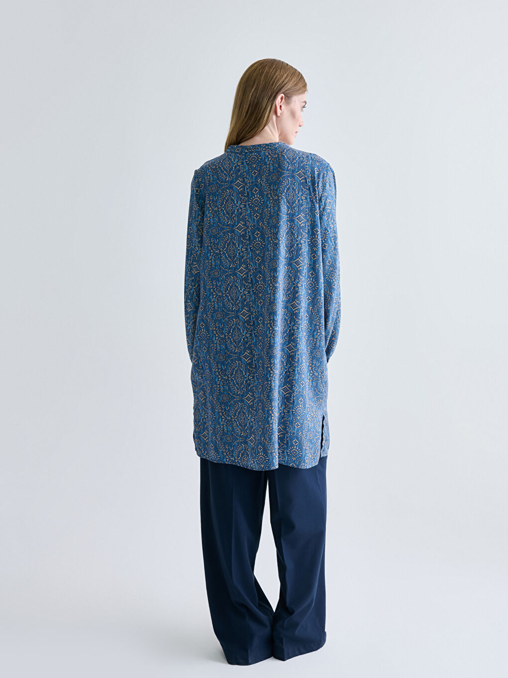 Grandad Collar Patterned Women's Tunic-3