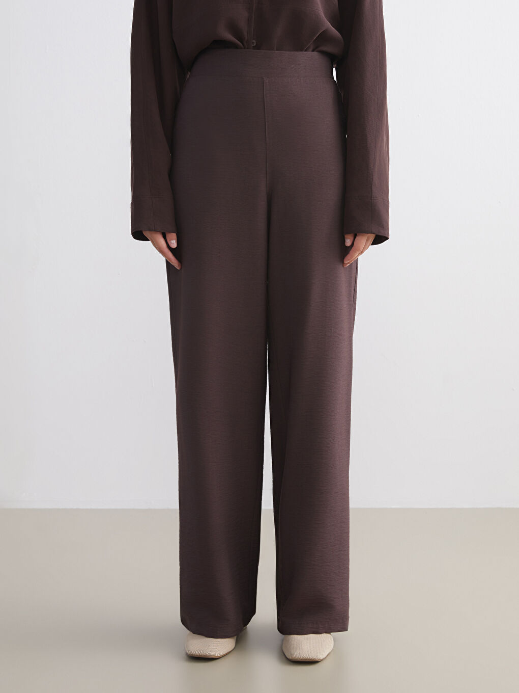 Kahverengi Beli Lastikli Kadın Pantolon-1