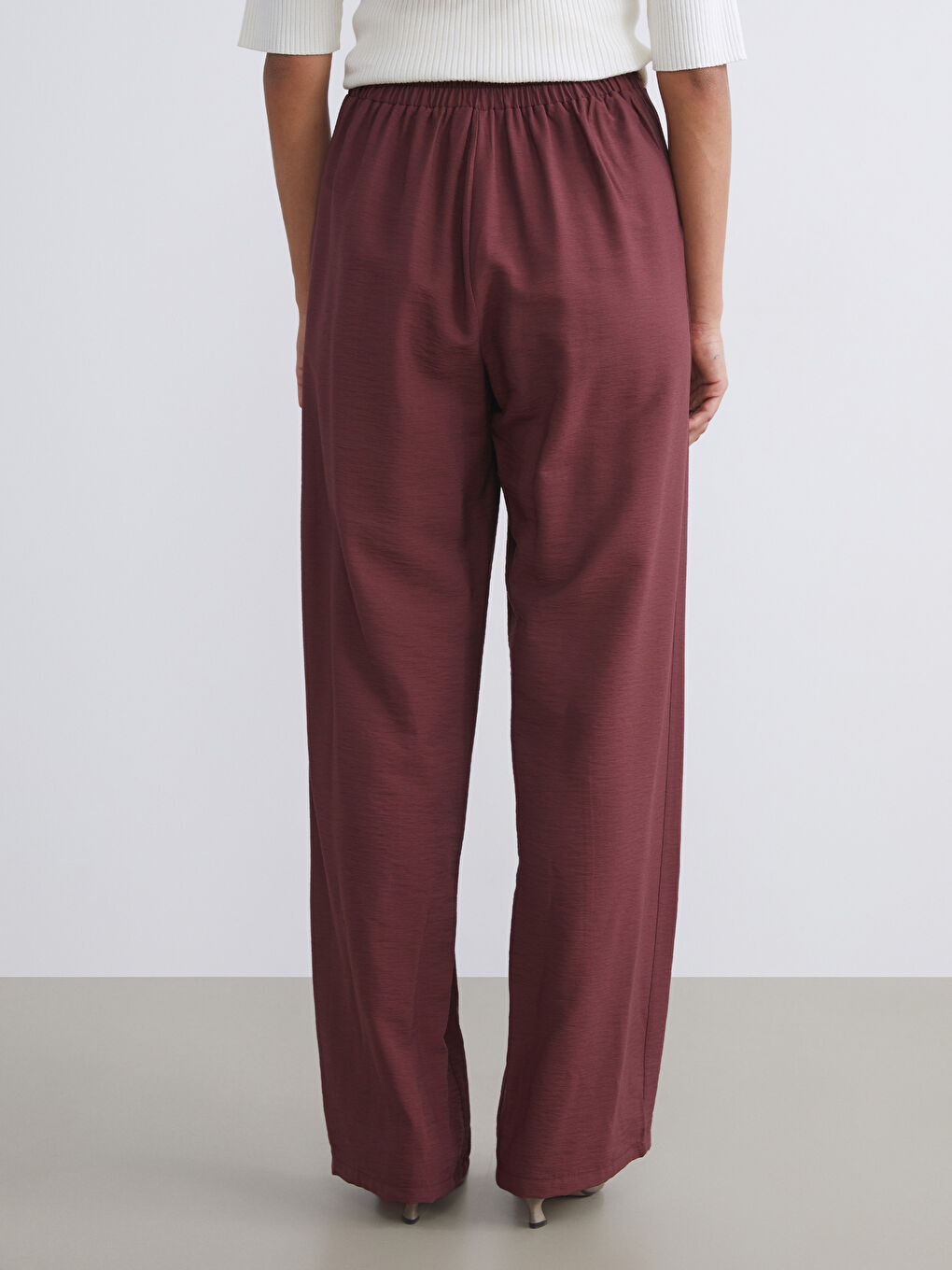 Bordo Beli Lastikli Kadın Pantolon-4