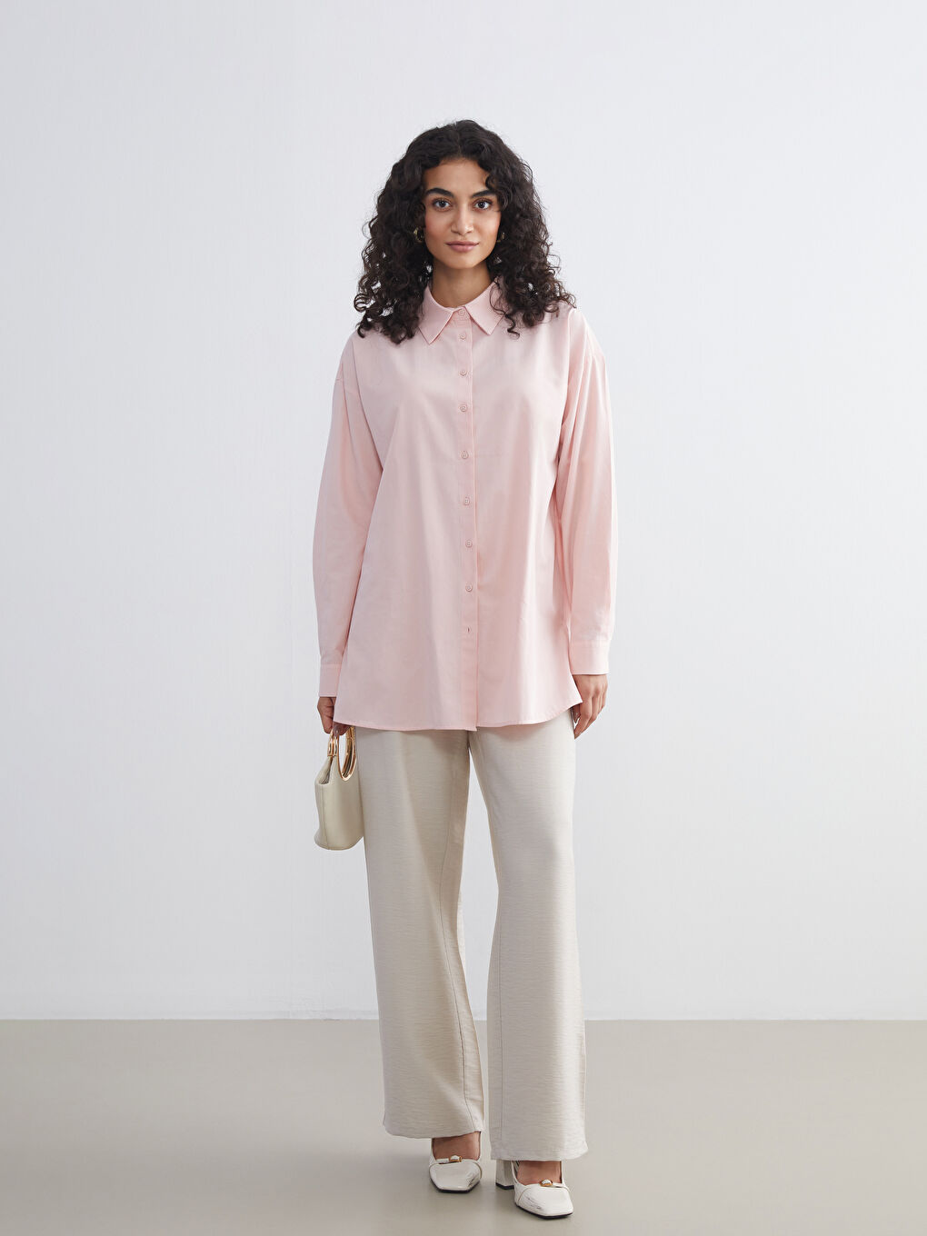 Bej Beli Lastikli Kadın Pantolon