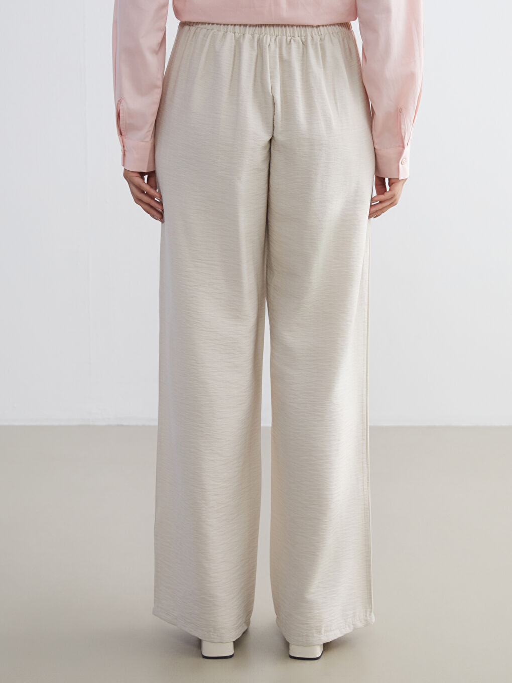 Bej Beli Lastikli Kadın Pantolon-4