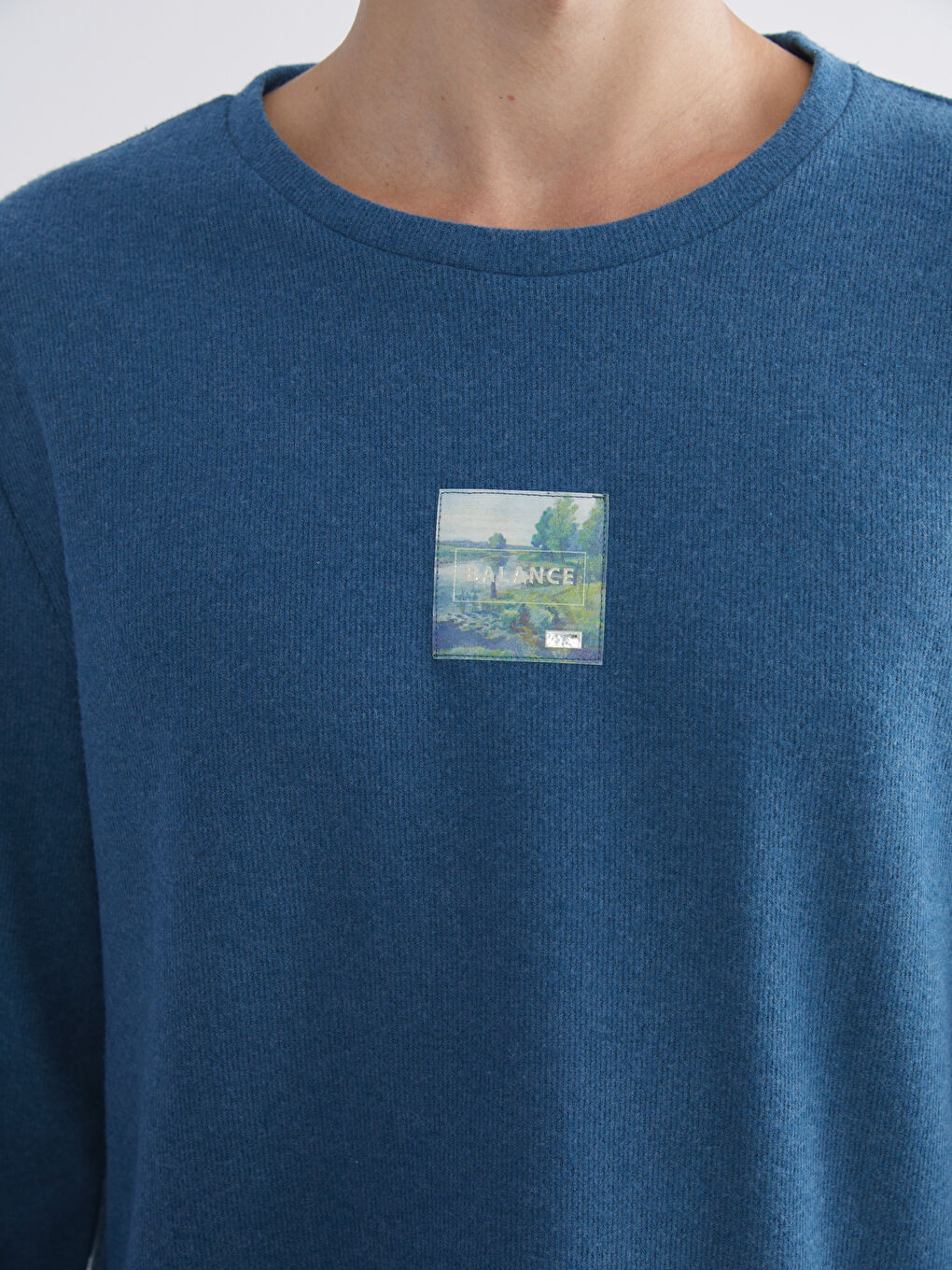 Lacivert Bisiklet Yaka Uzun Kollu Baskılı Erkek Tişört-2