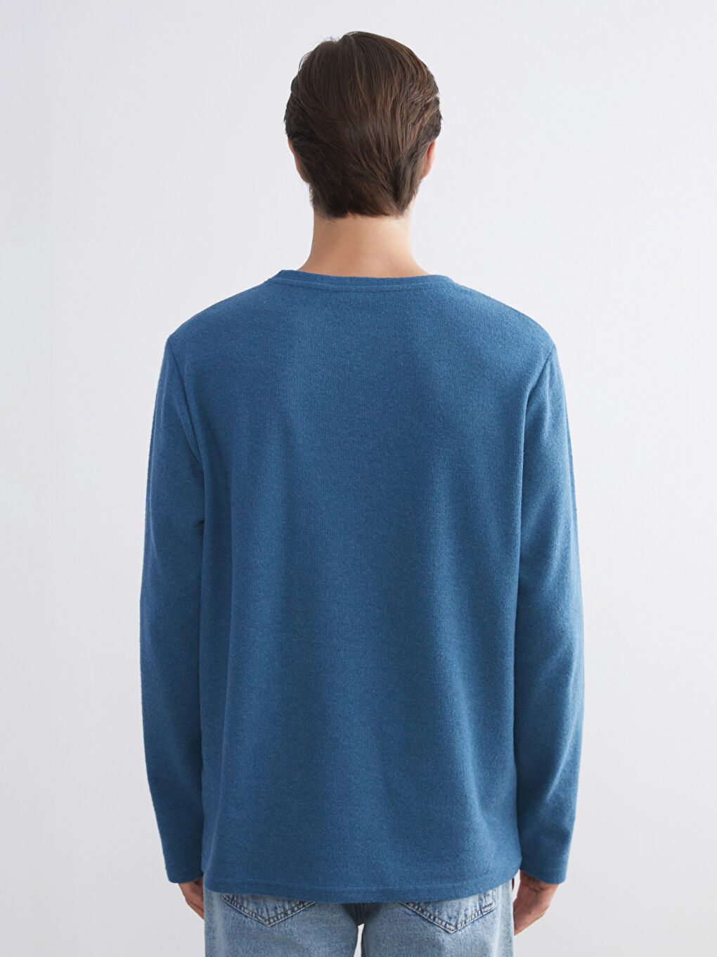 Lacivert Bisiklet Yaka Uzun Kollu Baskılı Erkek Tişört-3