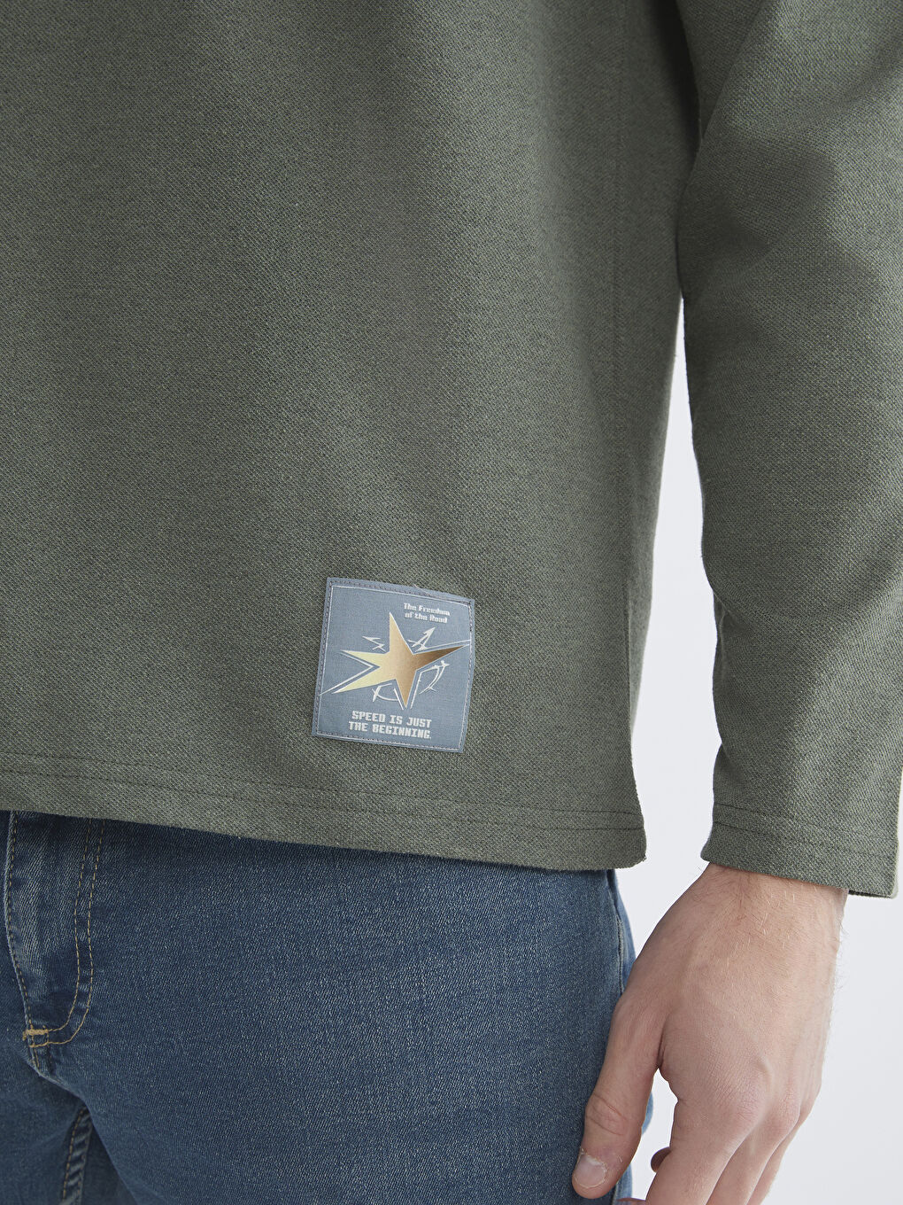 Haki Bisiklet Yaka Uzun Kollu Baskılı Erkek Tişört-2