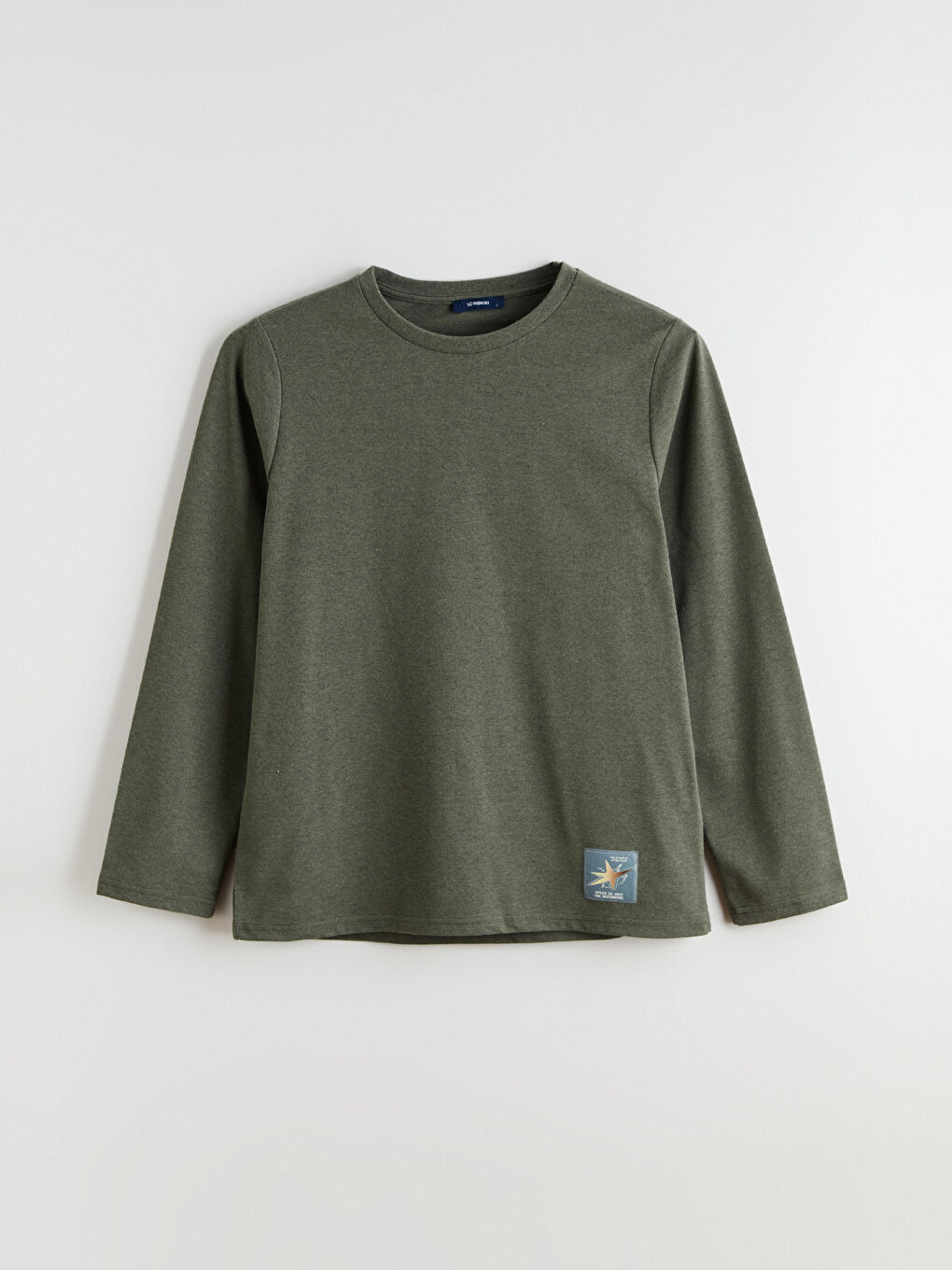 Haki Bisiklet Yaka Uzun Kollu Baskılı Erkek Tişört-4