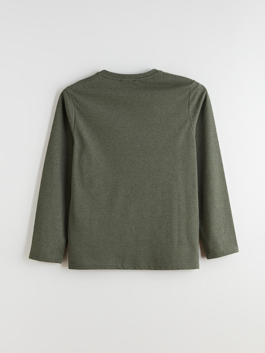 Haki Bisiklet Yaka Uzun Kollu Baskılı Erkek Tişört-5