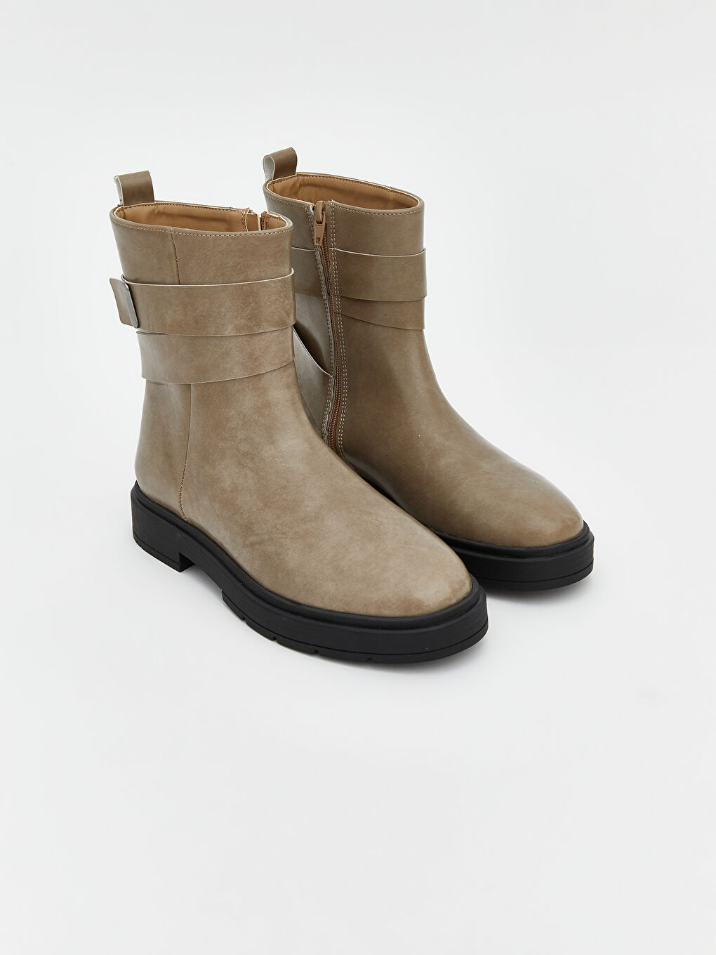 Bej Fermuarlı Deri Görünümlü Kadın Bot