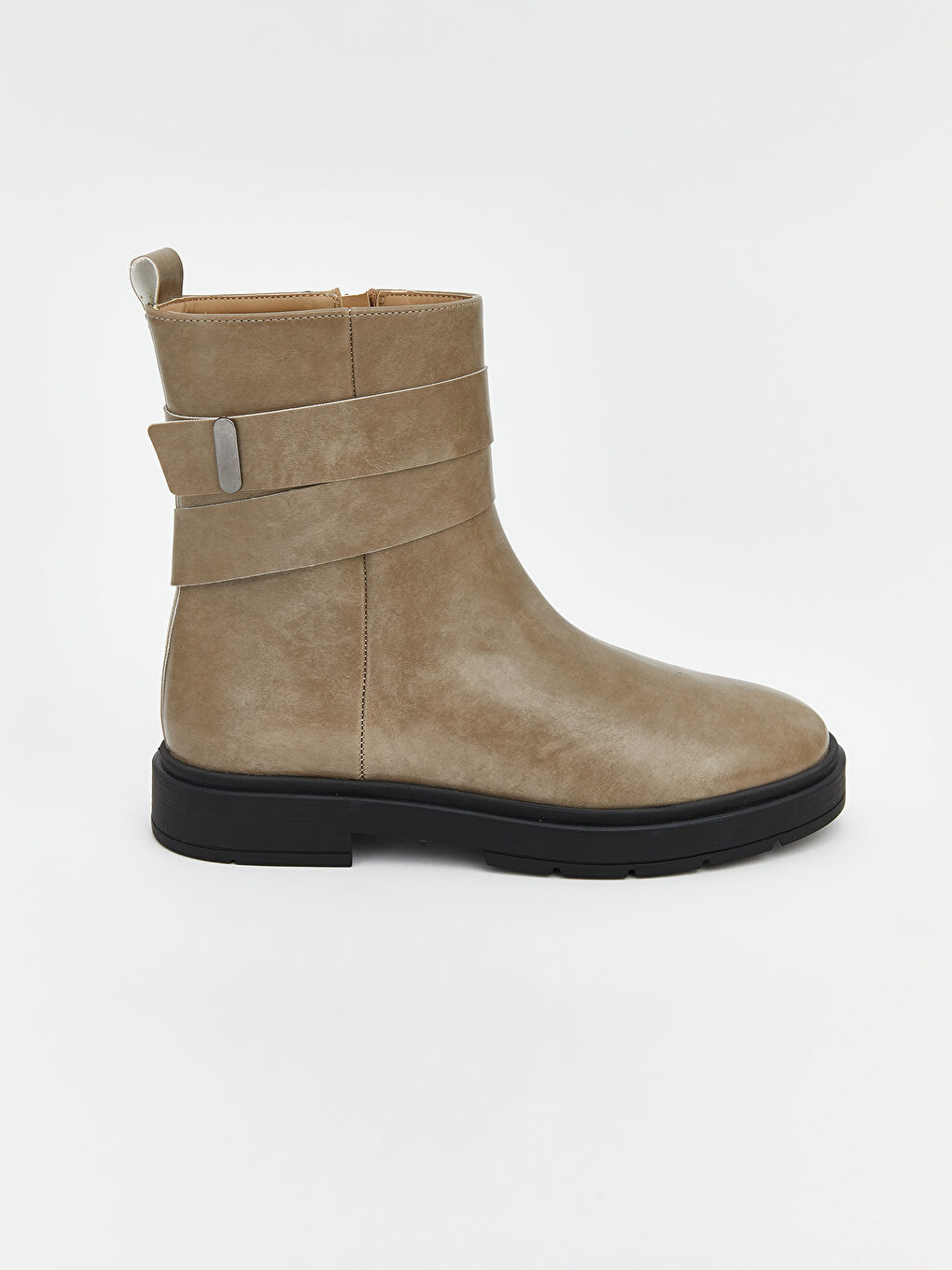 Bej Fermuarlı Deri Görünümlü Kadın Bot-1