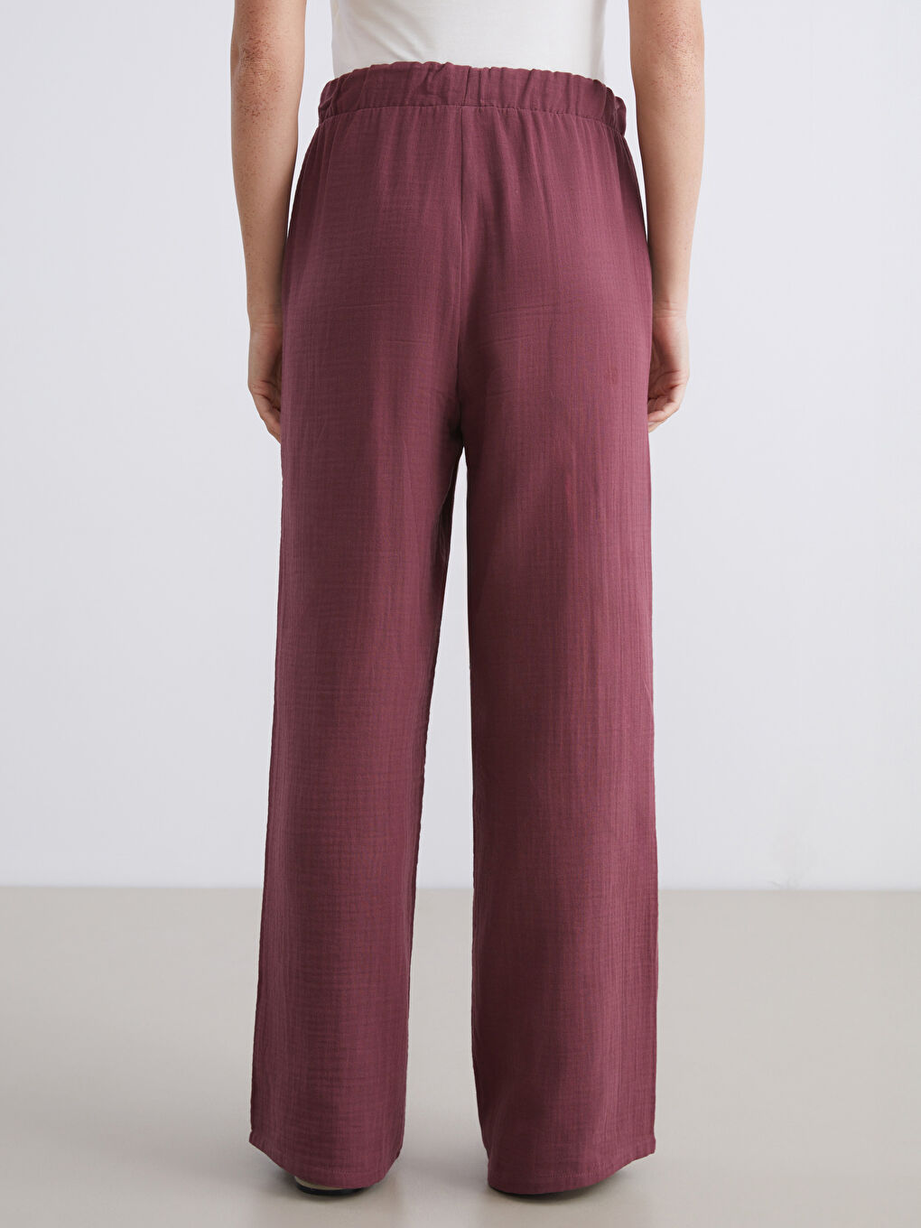 Pantalon en Mousseline Texturée à Taille Élastiquée pour Femmes-4