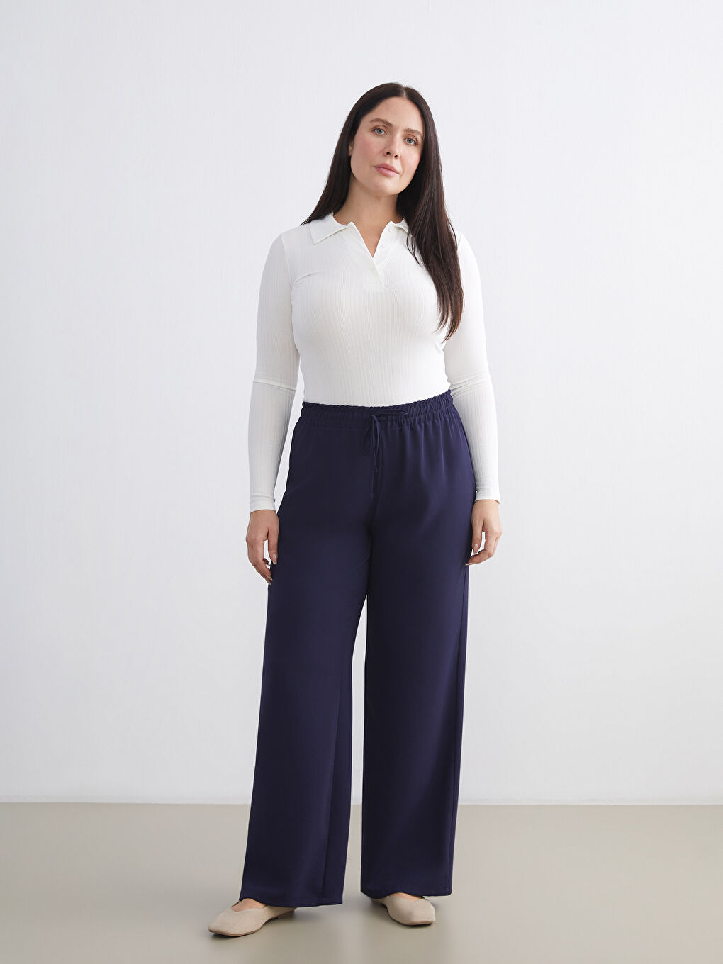 Elastic Waist Wide Leg Women's Trousers-1