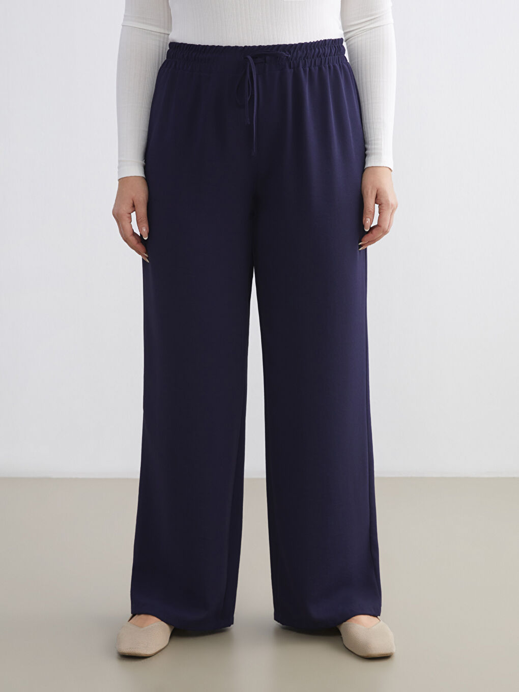 Elastic Waist Wide Leg Women's Trousers-5