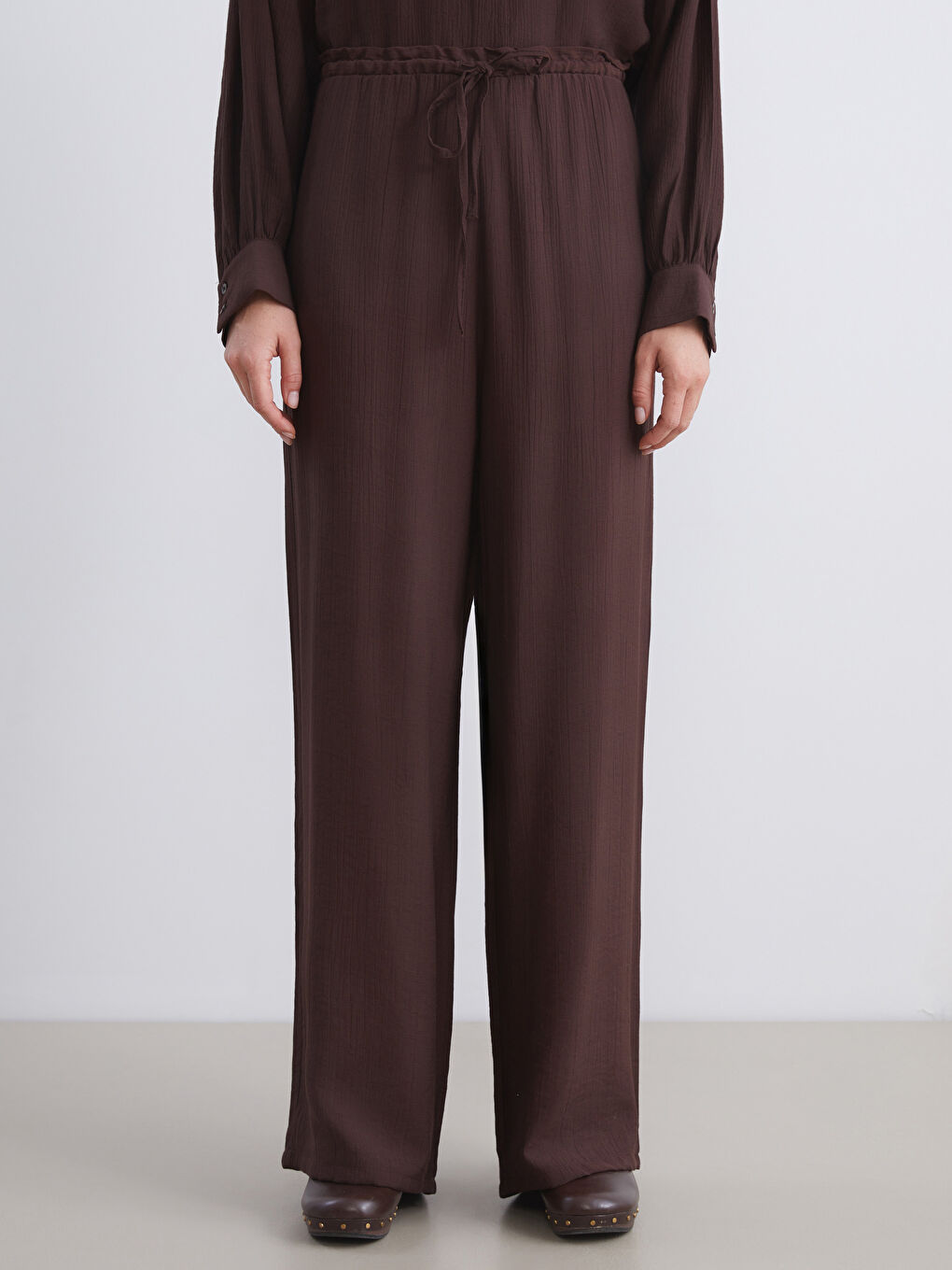 Elastic Waist Wide Leg Women's Trousers-3