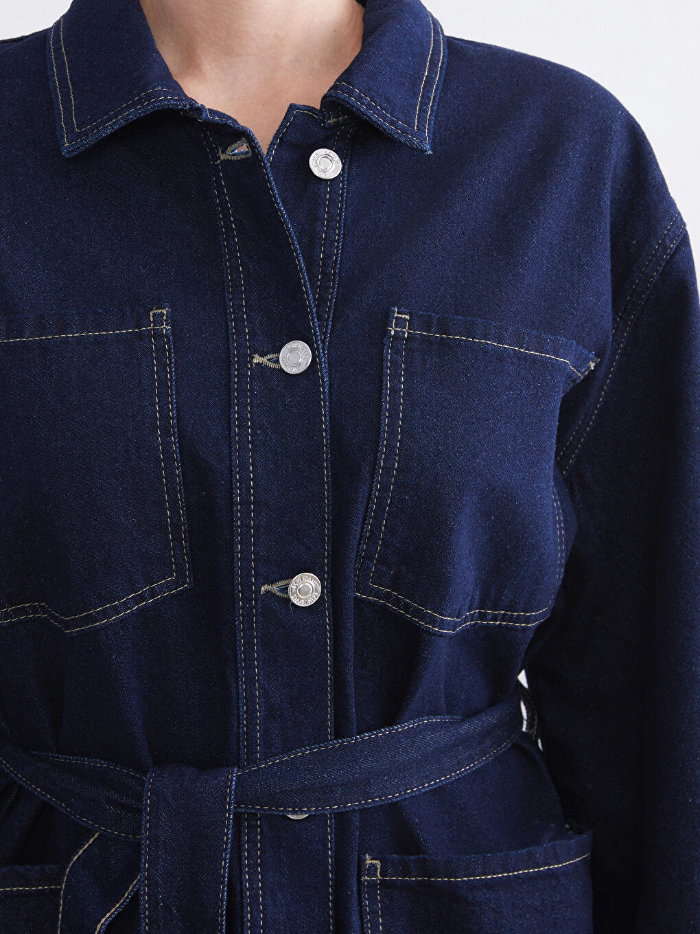 Collared Neck Women's Denim Jacket-4