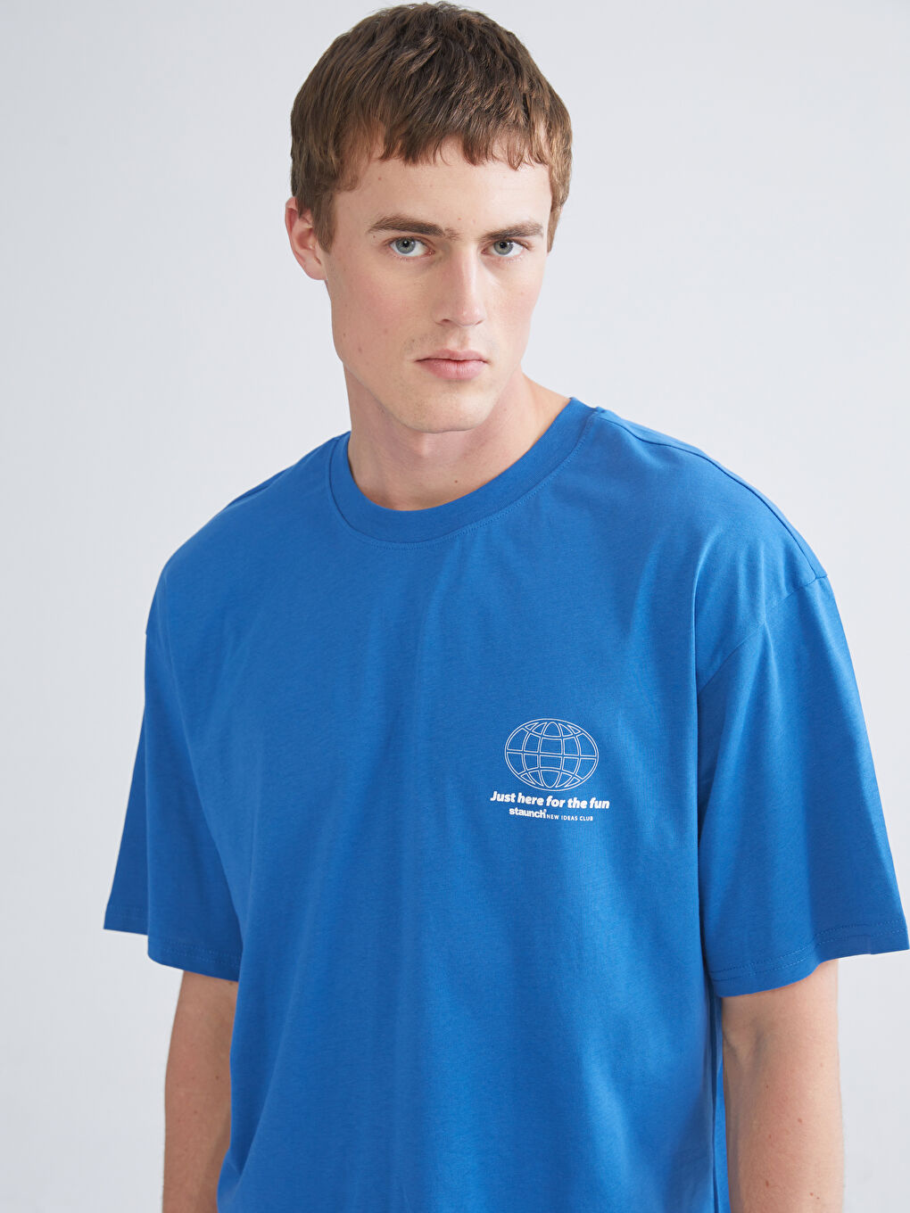 Mavi Bisiklet Yaka Baskılı Penye Erkek Tişört-2