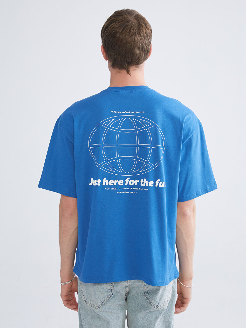 Mavi Bisiklet Yaka Baskılı Penye Erkek Tişört-3