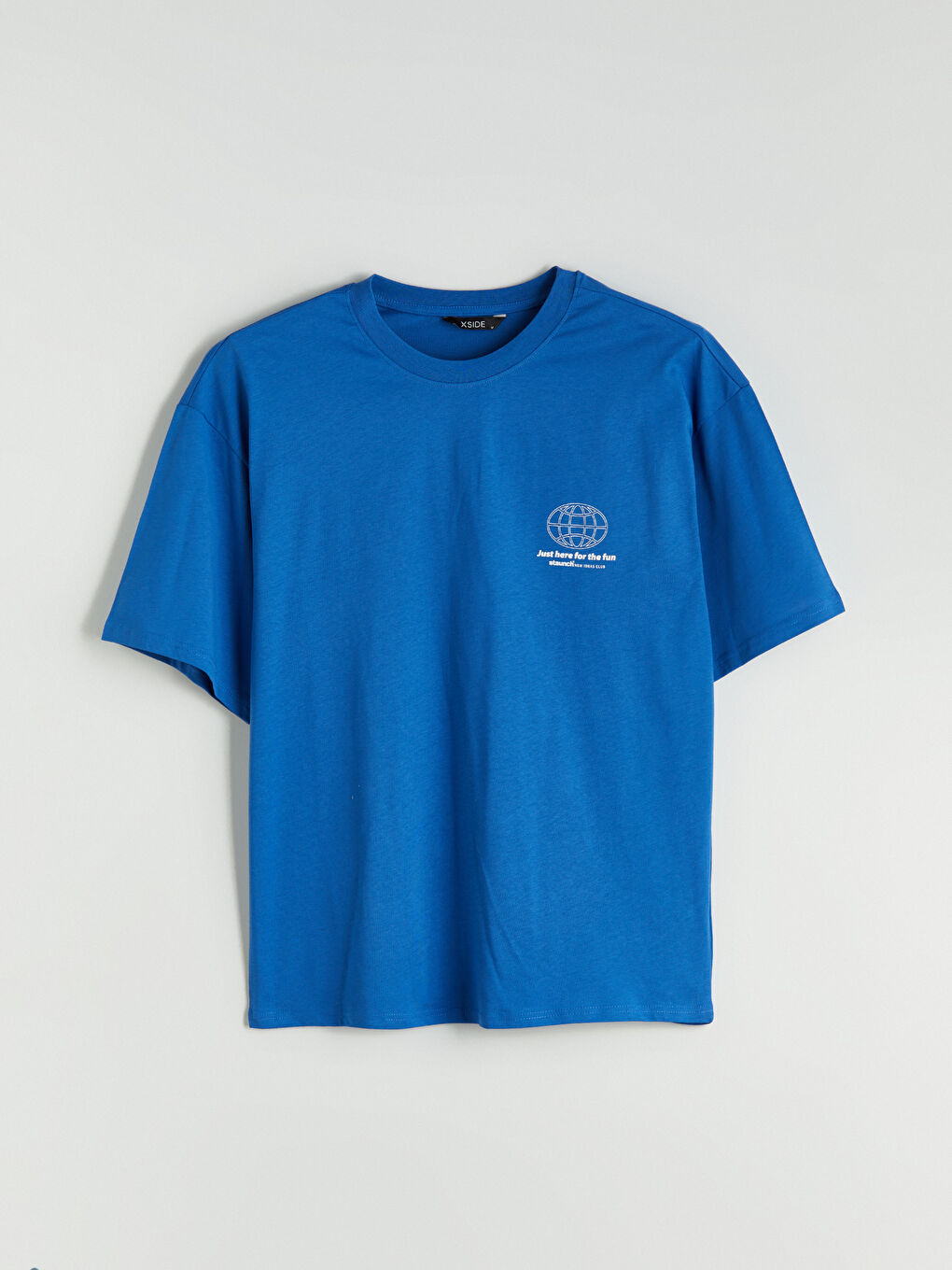 Mavi Bisiklet Yaka Baskılı Penye Erkek Tişört-4