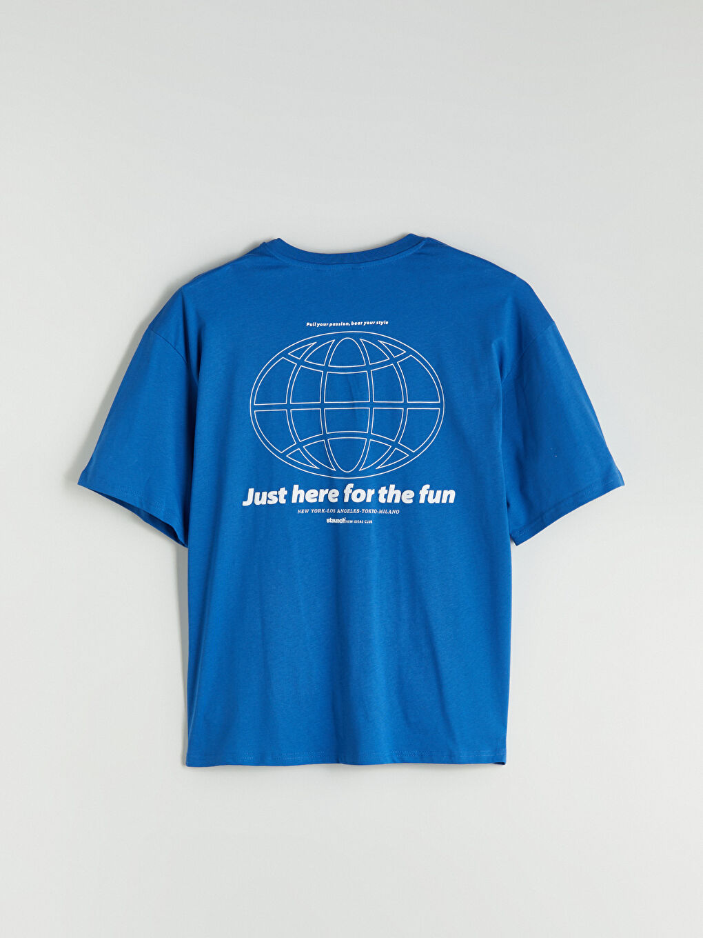 Mavi Bisiklet Yaka Baskılı Penye Erkek Tişört-5