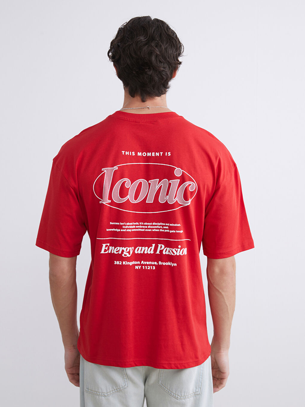 Kırmızı Bisiklet Yaka Baskılı Penye Erkek Tişört-3